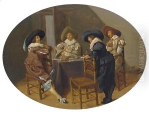 An Elegant Company Smoking And Drinking In An Interior by Dirck Hals
