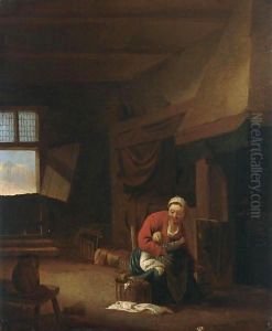 An Interior With A Mother Feeding Her Child An Interior With A Mother Feeding Her Child