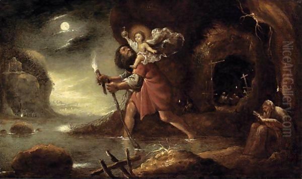 Saint Christopher Carrying Christ On His Shoulders Across The River - view 1