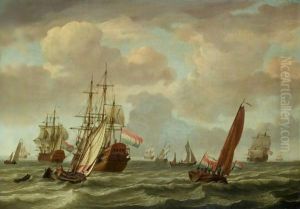 A Dutch Man-O-War And A Two-Decker In A Stiff Breeze