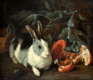 A Forest Floor With A Rabbit And Mushrooms