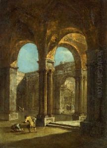 A Venetian Courtyard by Francesco Guardi