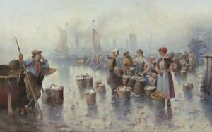 Fishermen In The Harbour by Adolf Baumgartner-Stoiloff