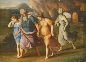 Lot And His Daughters Fleeing The Destruction Of Sodom And Gomorrah by Raphael