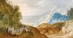 An Extensive Mountainous Landscape With Saint John The Baptist Preaching