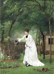 Madame Gilbert Watering Flowers by Victor-Gabriel Gilbert