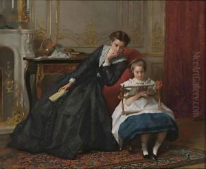An Embroidery Lesson by Gustave Leonhard de Jonghe