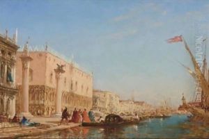 People On The Pier Near The Doges' Palace, Venice by Felix Ziem