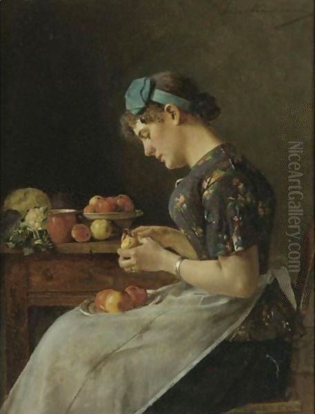 Young Woman Peeling Apples - view 1