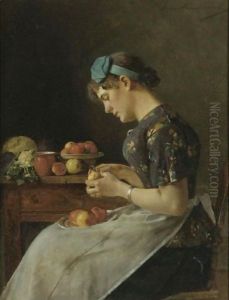 Young Woman Peeling Apples by Isidor Kaufmann