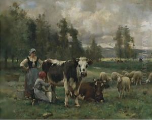 Milkmaids In The Pasture by Julien Dupre