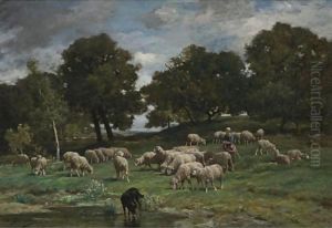 Shepherdess And Her Flock by Charles Emile Jacque