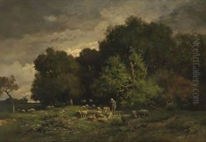 A Shepherd With His Flock by Charles Emile Jacque