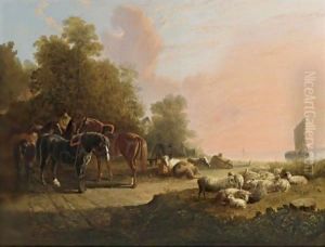 Awaiting The Return Of The Ferry Boat by John Frederick Herring Snr