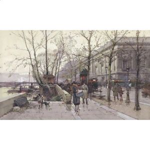 Le Quai Du Louvre, Paris by Eugene Galien-Laloue