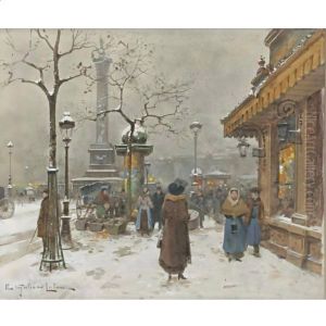 In The Snow, La Bastille by Eugene Galien-Laloue