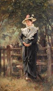 Portrait Of Miss Collinson Shedley Before A Stile by Keeley Halswelle