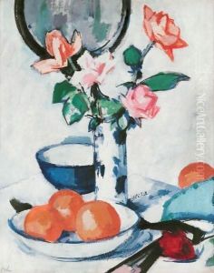 Still Life Of Roses And Oranges by Samuel John Peploe