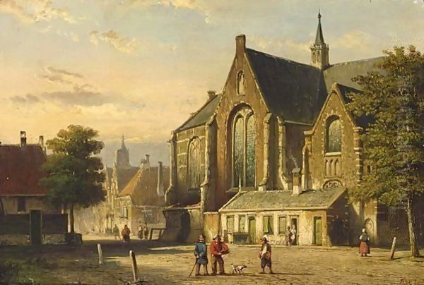 Figures On A Square In Front Of A Church - view 1
