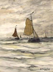Fishing Boats At Sea by Hendrik Willem Mesdag