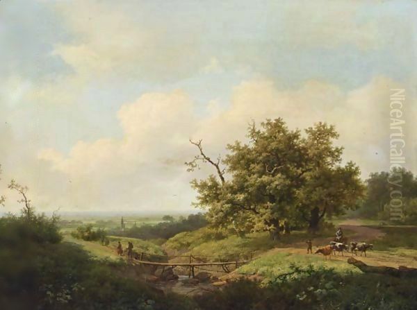 An Extensive Summer Landscape With Travellers On A Path - view 1