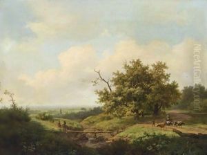 An Extensive Summer Landscape With Travellers On A Path by Marianus Adrianus Koekkoek
