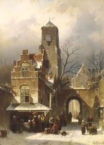 A Market Scene In A Wintry Dutch Town