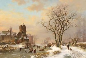 A Winter Landcape With Ice Amusements Near A City