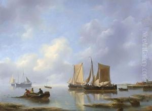 Shipping In An Estuary by Petrus Jan Schotel