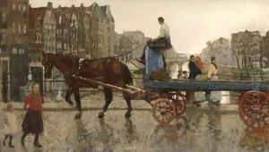 A Horse-Drawn Cart Crossing The Eenhoornsluis On The Korte Prinsengracht, Amsterdam by George Hendrik Breitner