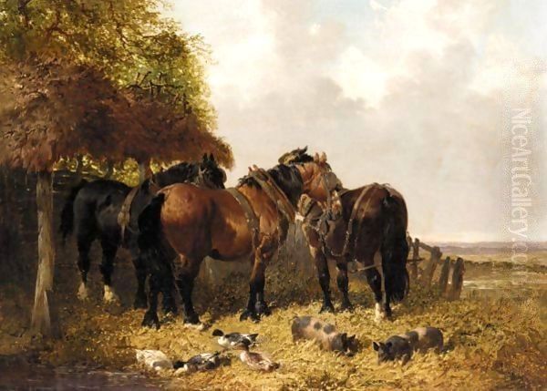 A Farmyard Scene With Horses - view 1