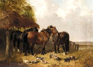 A Farmyard Scene With Horses by John Frederick Herring Snr