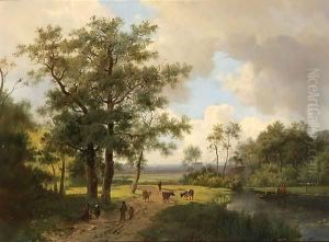 A Summer Landscape With Peasants On A Sandy Track by Marianus Adrianus Koekkoek