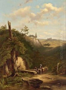 Resting Travellers In A Wooded Landscape by Johannes Hermann Barend Koekkoek