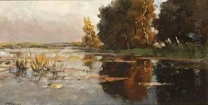 A River Landscape In Autumn by Jan Hillebrand Wijsmuller