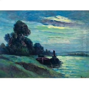 Peniches Sur La Seine by Maximilien Luce