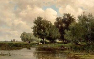 An Angler In A River Landscape by Jan Willem Van Borselen
