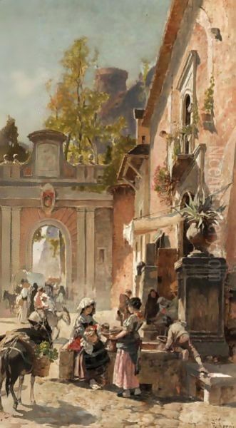 Gathering At The Water Fountain - view 1