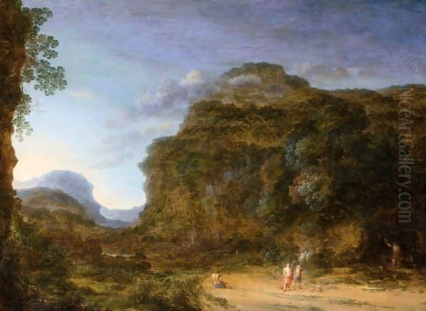 A Rocky Landscape With Figures And A Dog - view 1