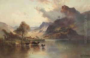 Cattle Watering At Sunset by Alfred de Breanski