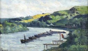 Train De Peniches Dans Le Tournant De La Seine by Maximilien Luce