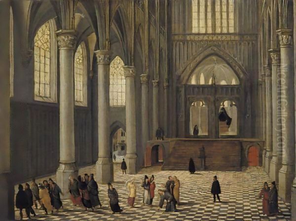 A Church Interior With Christ And The Woman Taken In Adultery - view 1