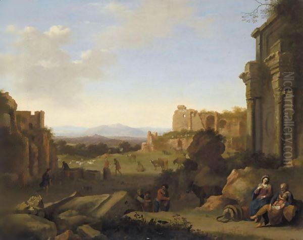 Italianate Landscape With The Rest On The Flight Into Egypt by Cornelis Van Poelenburgh