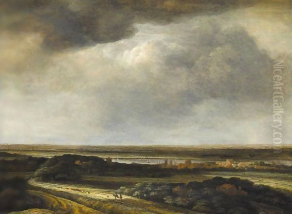 A Panoramic River Landscape With Drovers In The Foreground - view 1