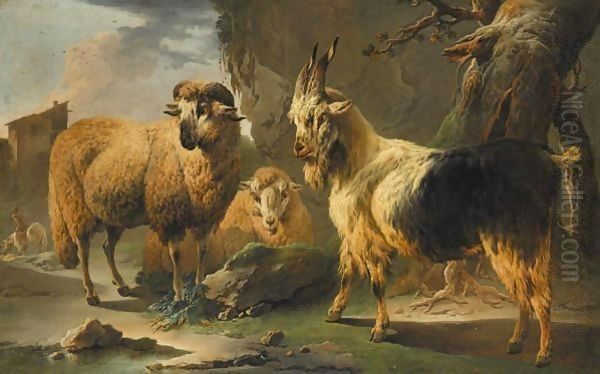 A Rocky Landscape With Sheep And Goats, A Horseman Before A House Beyond - view 1