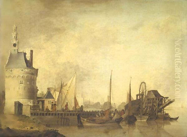 A Canal Scene With Elegant Figures On A Quay, Together With Peasants Loading Barges - view 1