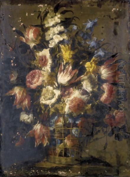 Still Life Of Flowers In A Wicker Basket 2 - view 1