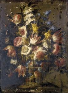 Still Life Of Flowers In A Wicker Basket 2 by Juan De Arellano