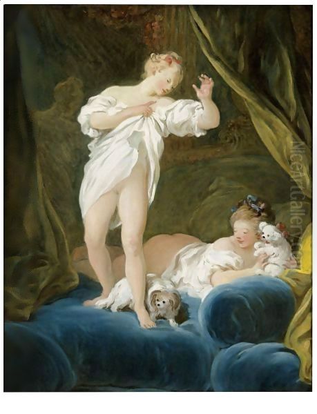 Two Girls On A Bed Playing With Their Dogs - view 1