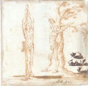 Studies For Figures Of St. Sebastian And St. Bartholomew, And Of Cats by Jacques Callot